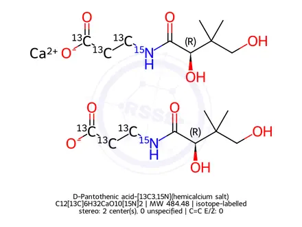 Chemical structure of D-Pantothenic acid-[13C3,15N](hemicalcium salt)