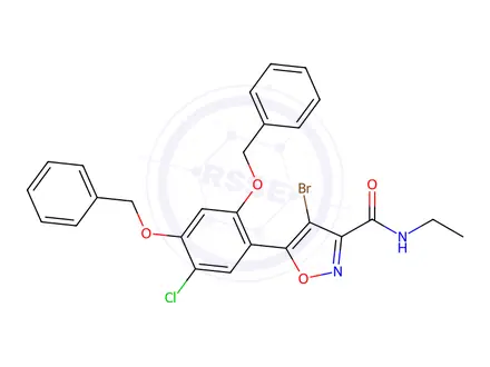 Chemical structure of 5-(2,4-Bis(benzyloxy)-5-chlorophenyl)-4-bromo-N-ethylisoxazole-3-carboxamide