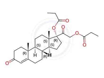Chemical structure of 17,21-Bis(1-oxopropoxy)pregn-4-ene-3,20-dione