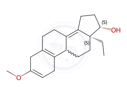 Chemical structure of Gona-2,5(10),8(14)-trien-17-ol, 13-ethyl-3-methoxy-, (17β)-