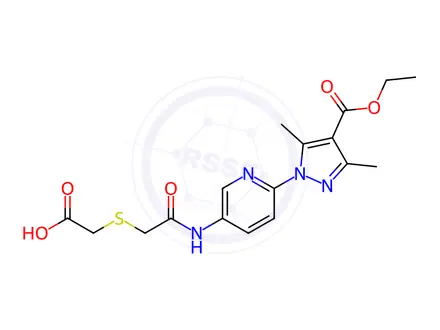 Chemical structure of 2-{[2-({6-[4-(ethoxycarbonyl)-3,5-dimethyl-1H-pyrazol-1-yl]-3-pyridinyl}amino)-2-oxoethyl]sulfanyl}acetic acid