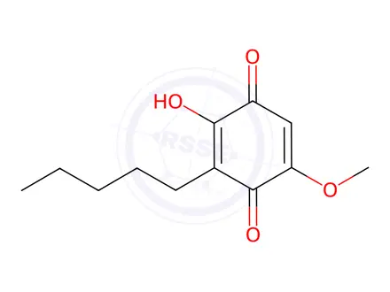 Chemical structure of 2-Hydroxy-5-methoxy-3-pentyl-p-benzoquinone