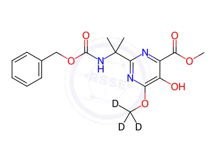 Chemical structure of 5-Hydroxy-2-[1-methyl-1-[[benzylcarbamoyl]amino]ethyl]-6-methoxypyrimidine-4-carboxylic Acid Methyl Ester-d3