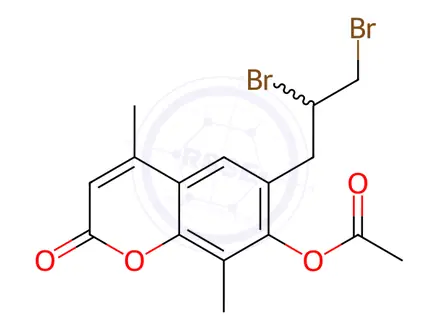 Chemical structure of 6-(2,3-Dibromopropyl)-4,8-dimethyl-2-oxo-2H-chromen-7-yl Acetate
