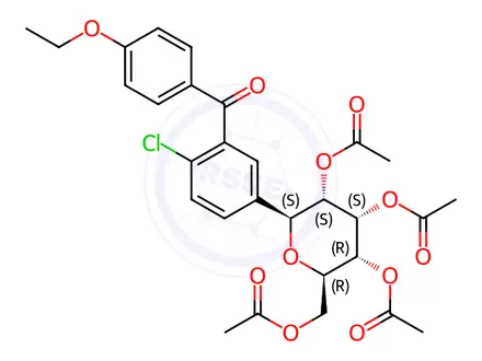 Chemical structure of Dapagliflozin Ketone Tetraacetate Impurity