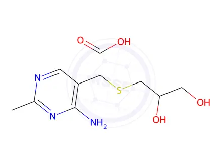 Chemical structure of 3-(((4-amino-2-methylpyrimidin-5-yl)methyl)thio)propane-1,2-diol formate