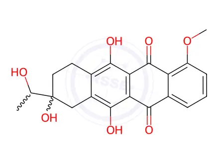 Chemical structure of 5,12-Naphthacenedione, 7,8,9,10-tetrahydro-6,8,11-trihydroxy-8-(1-hydroxyethyl)-1-methoxy-