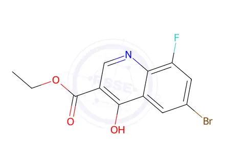 Chemical structure of ethyl 6-bromo-8-fluoro-4-hydroxy-quinoline-3-carboxylate