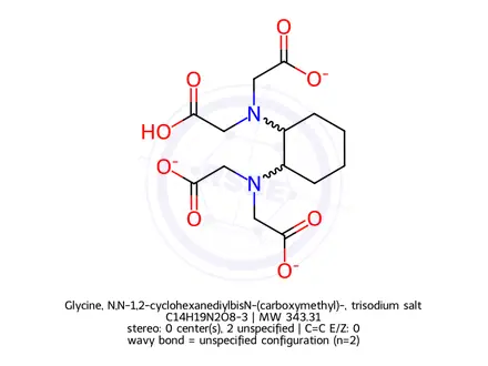 Chemical structure of Glycine, N,N-1,2-cyclohexanediylbisN-(carboxymethyl)-, trisodium salt