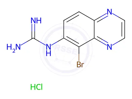 Chemical structure of N-(5-Bromo-6-quinoxalinyl)quanidine Hydrochloride