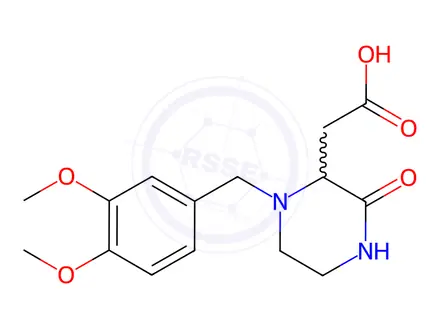 Chemical structure of 2-[1-(3,4-Dimethoxybenzyl)-3-oxo-2-piperazinyl]-acetic acid