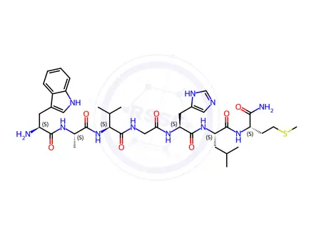 Chemical structure of Bombesin (8-14) acetate salt H-Trp-Ala-Val-Gly-His-Leu-Met-NH2 acetate salt