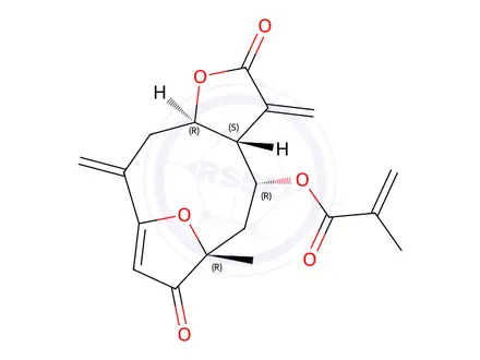 Chemical structure of (3aS,4R,6R,11aR)-6-Methyl-3,10-dimethylene-2,7-dioxo-2,3,3a,4,5,6,7,10,11,11a-decahydro-6,9-epoxycyclodeca[b]furan-4-yl methacrylate