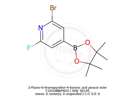 Chemical structure of 2-Bromo-6-fluoro-4-(4,4,5,5-tetramethyl-1,3,2-dioxaborolan-2-yl)pyridine
