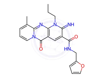 Chemical structure of N-(Furan-2-ylmethyl)-2-imino-10-methyl-5-oxo-1-propyl-2,5-dihydro-1H-dipyrido[1,2-a:2',3'-d]pyrimidine-3-carboxamide