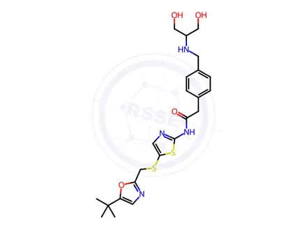 Chemical structure of N-(5-(((5-(tert-Butyl)oxazol-2-yl)methyl)thio)thiazol-2-yl)-2-(4-(((1,3-dihydroxypropan-2-yl)amino)methyl)phenyl)acetamide