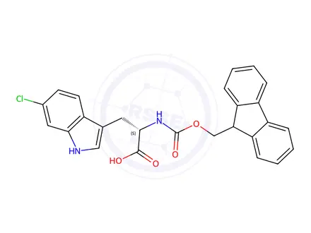 Chemical structure of (S)-2-((((9H-Fluoren-9-yl)methoxy)carbonyl)amino)-3-(6-chloro-1H-indol-3-yl)propanoic acid