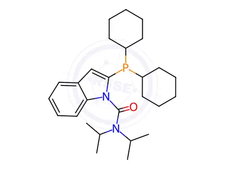 Chemical structure of 2-(Dicyclohexylphosphino)-N,N-bis(1-methylethyl)-1H-indole-1-carboxamide Amidole-Phos