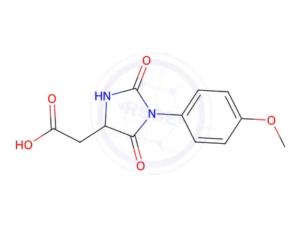 Chemical structure of [1-(4-Methoxyphenyl)-2,5-dioxoimidazolidin-4-yl]acetic acid