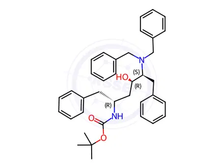 Chemical structure of tert-butyl ((2R,4R,5S)-5-(dibenzylamino)-4-hydroxy-1,6-diphenylhexan-2-yl)carbamate