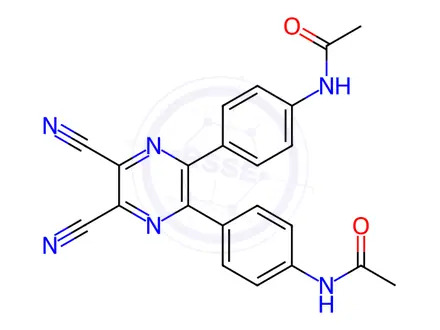 Chemical structure of N,N'-((5,6-Dicyanopyrazine-2,3-diyl)bis(4,1-phenylene))diacetamide