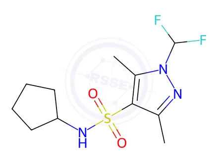 Chemical structure of N-cyclopentyl-1-(difluoromethyl)-3,5-dimethylpyrazole-4-sulfonamide
