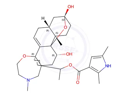 Chemical structure of Batrachotoxinin A 20-(2,5-dimethyl-1H-pyrrole-3-carboxylate)