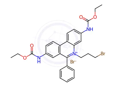 Chemical structure of 3,8-Bis(ethoxycarbonylamino)-5-(3-bromopropyl)-6-phenyl-phenanthridinium Bromide