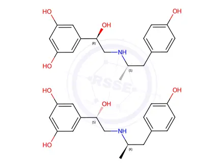 Chemical structure of 1,3-Benzenediol, 5-[1-hydroxy-2-[[2-(4-hydroxyphenyl)-1-methylethyl]amino]ethyl]-, (R*,S*)-(+-)-