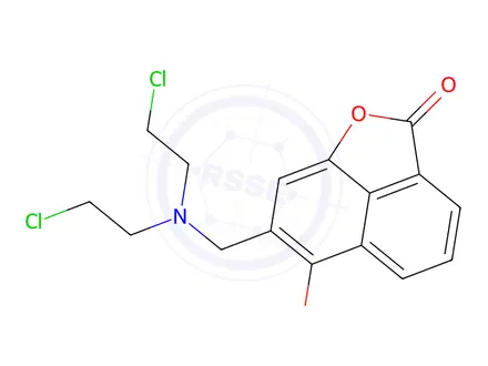 Chemical structure of 5-hydroxy-6-(N,N-bis(2-chloroethyl)aminomethyl)naphthalene-1,8-carbolactone