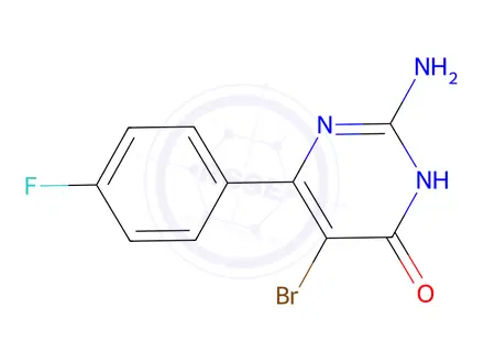 Chemical structure of 2-amino-5-bromo-6-(4-fluorophenyl)pyrimidin-4(3h)-one