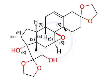 Chemical structure of (4aS,4bS,5aS,6aS,7R,8R,9aS,9bS)-7-(2-(hydroxymethyl)-1,3-dioxolan-2-yl)-4a,6a,8-trimethyl-3,4,4a,5a,6,6a,7,8,9,9a,9b,10-dodecahydro-1H-spiro[cyclopenta[1,2]phenanthro[4,4a-b]oxirene-2,2'-[1,3]dioxolan]-7-ol