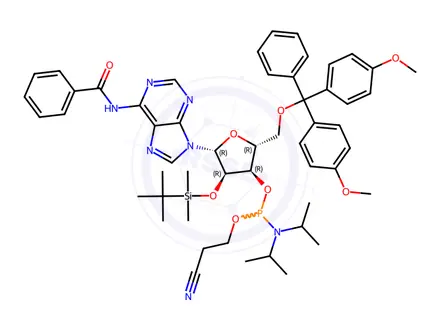 Chemical structure of Phosphoramidites Impurity 81 (DMT-2’-O-TBDMS-A(Bz)-CE Phosphoramidites)
