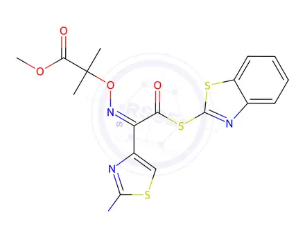 Chemical structure of (Z)-methyl 2-(((1-(2-aminothiazol-4-yl)-2-(benzo[d]thiazol-2-ylthio)-2-oxoethylidene)amino)oxy)-2-methylpropanoate
