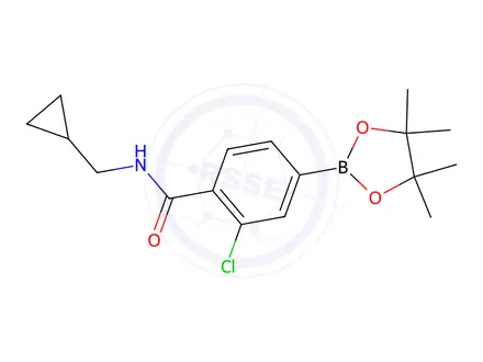 Chemical structure of 2-Chloro-N-(cyclopropylmethyl)-4-(4,4,5,5-tetramethyl-1,3,2-dioxaborolan-2-yl)benzamide