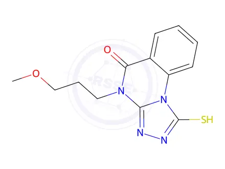 Chemical structure of 1-mercapto-4-(3-methoxypropyl)[1,2,4]triazolo[4,3-a]quinazolin-5(4H)-one