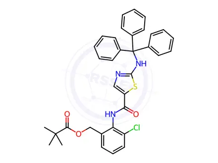 Chemical structure of 2,2-Dimethyl-propanoic Acid [3-Chloro-2-[[[2-[(triphenylmethyl)amino]-5-thiazolyl]carbonyl]amino]phenyl]methyl Ester