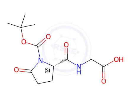 Chemical structure of (S)-2-(1-(tert-Butoxycarbonyl)-5-oxopyrrolidine-2-carboxamido)acetic acid