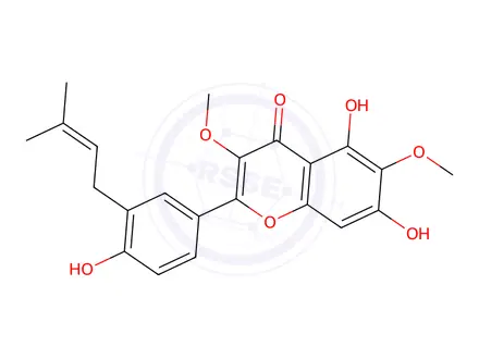 Chemical structure of 5,7,4’-Trihydroxy-3,6-dimethoxy-3’-prenylflavone