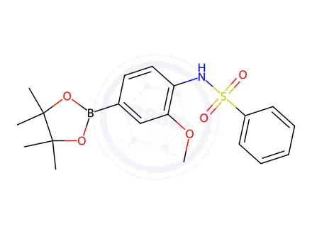 Chemical structure of N-(2-methoxy-4-(4,4,5,5-tetramethyl-1,3,2-dioxaborolan-2-yl)phenyl)benzenesulfonamide
