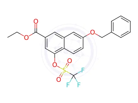 Chemical structure of 2-Naphthalenecarboxylic acid, 7-(phenylMethoxy)-4-[[(trifluoroMethyl)sulfonyl]oxy]-, ethyl ester