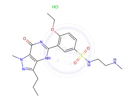 Chemical structure of 3-(4,7-Dihydro-1-methyl-7-oxo-3-propyl-1H-pyrazolo[4,3-d]pyrimidin-5-yl)-4-ethoxy-N-[2-(methylamino)ethyl]benzenesulfonamide Hydrochloride