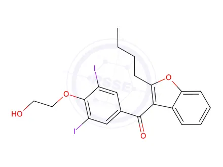 Chemical structure of (2-Butyl-3-benzofuranyl)[4-(2-hydroxyethoxy)-3,5-diiodophenyl]methanone