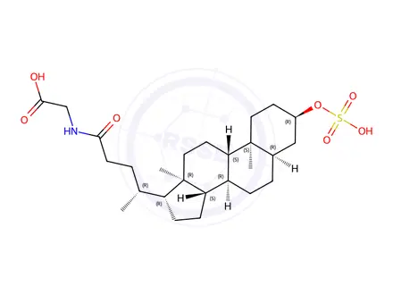 Chemical structure of 2-[[(4R)-4-[(3R,5R,8R,9S,10S,13R,14S,17R)-10,13-dimethyl-3-sulfooxy-2,3,4,5,6,7,8,9,11,12,14,15,16,17-tetradecahydro-1H-cyclopenta[a]phenanthren-17-yl]pentanoyl]amino]acetic acid