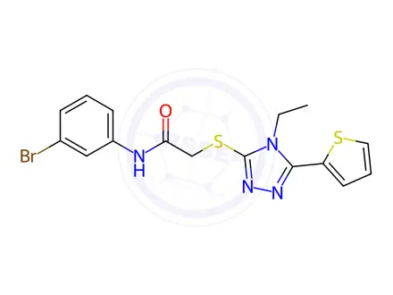 Chemical structure of N-(3-Bromophenyl)-2-((4-ethyl-5-(thiophen-2-yl)-4H-1,2,4-triazol-3-yl)thio)acetamide