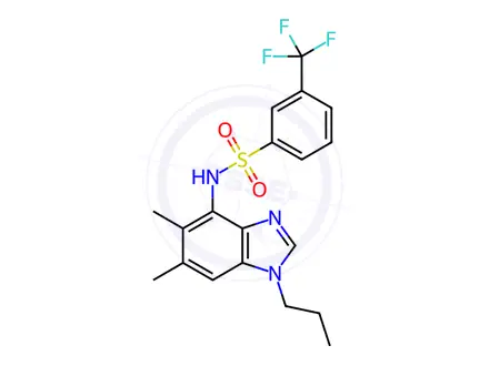 Chemical structure of N-(5,6-Dimethyl-1-propyl-1H-1,3-benzodiazol-4-yl)-3-(trifluoromethyl)benzene-1-sulfonamide