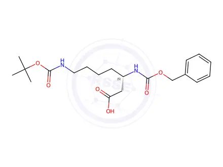 Chemical structure of (S)-3-(((Benzyloxy)carbonyl)amino)-7-((tert-butoxycarbonyl)amino)heptanoic acid
