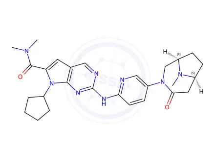 Chemical structure of 7-Cyclopentyl-N,N-dimethyl-2-[[5-[(1R,6S)-9-methyl-4-oxo-3,9-diazabicyclo[4.2.1]non-3-yl]-2-pyridinyl]amino]-7H-Pyrrolo[2,3-d]pyrimidine-6-carboxamide