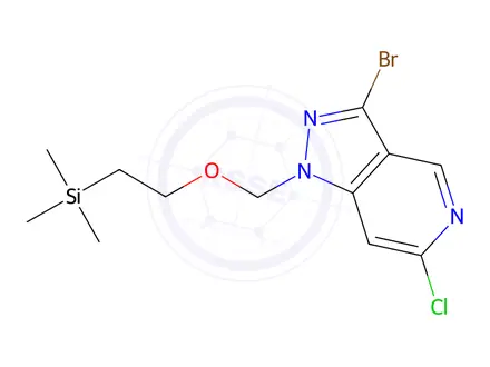 Chemical structure of 1H-Pyrazolo[4,3-c]pyridine, 3-bromo-6-chloro-1-[[2-(trimethylsilyl)ethoxy]methyl]-
