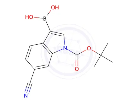 Chemical structure of {1-[(tert-butoxy)carbonyl]-6-cyano-1H-indol-3-yl}boronic acid